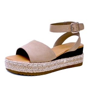 Dream Pairs Espadrille Wedge Platform Ankle Strap Sandals Maria Nude Size 7.5